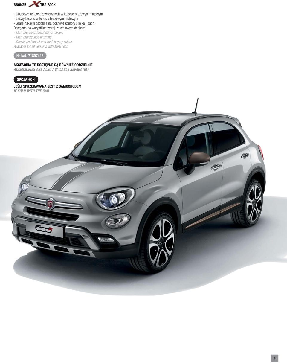 - Matt bronze external mirror covers - Matt bronze side finishing - Decals on bonnet and roof in grey colour Available for all versions