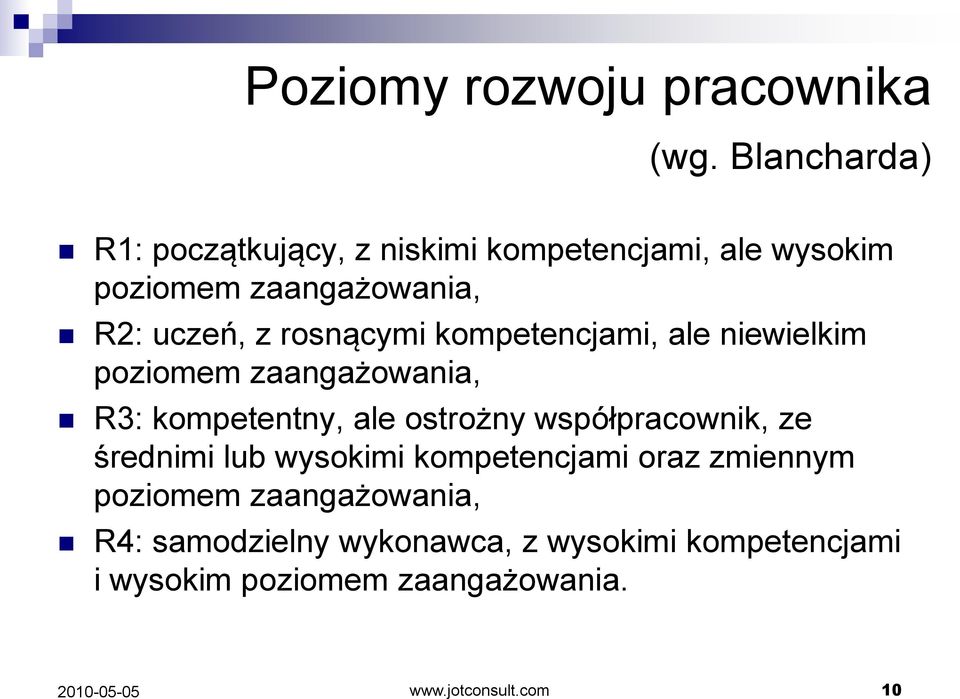 rosnącymi kompetencjami, ale niewielkim poziomem zaangażowania, R3: kompetentny, ale ostrożny