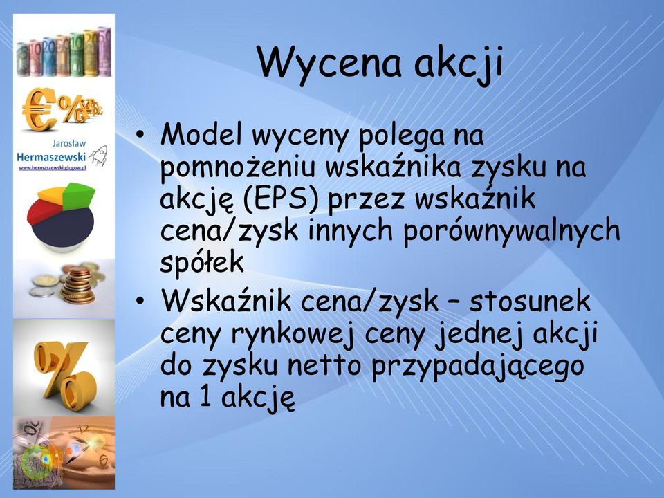 porównywalnych spółek Wskaźnik cena/zysk stosunek ceny