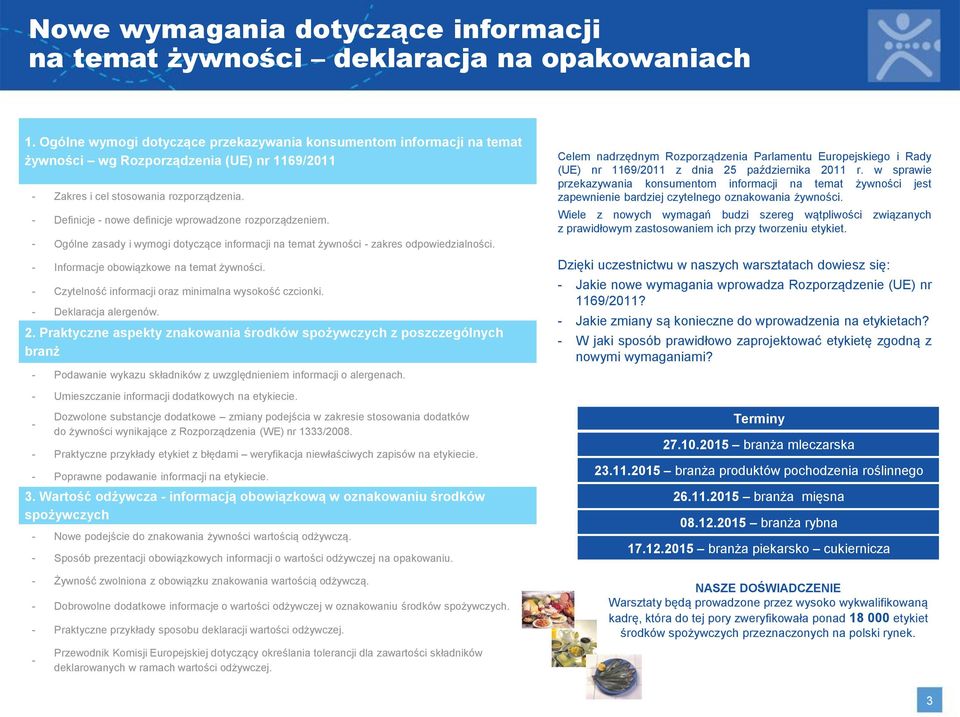 Definicje nowe definicje wprowadzone rozporządzeniem. Ogólne zasady i wymogi dotyczące informacji na temat żywności zakres odpowiedzialności. Informacje obowiązkowe na temat żywności.