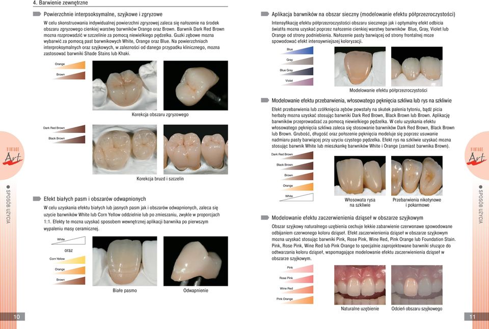 Na powierzchniach interproksymalnych oraz szyjkowych, w zależności od danego przypadku klinicznego, można zastosować barwniki Shade Stains lub Khaki.