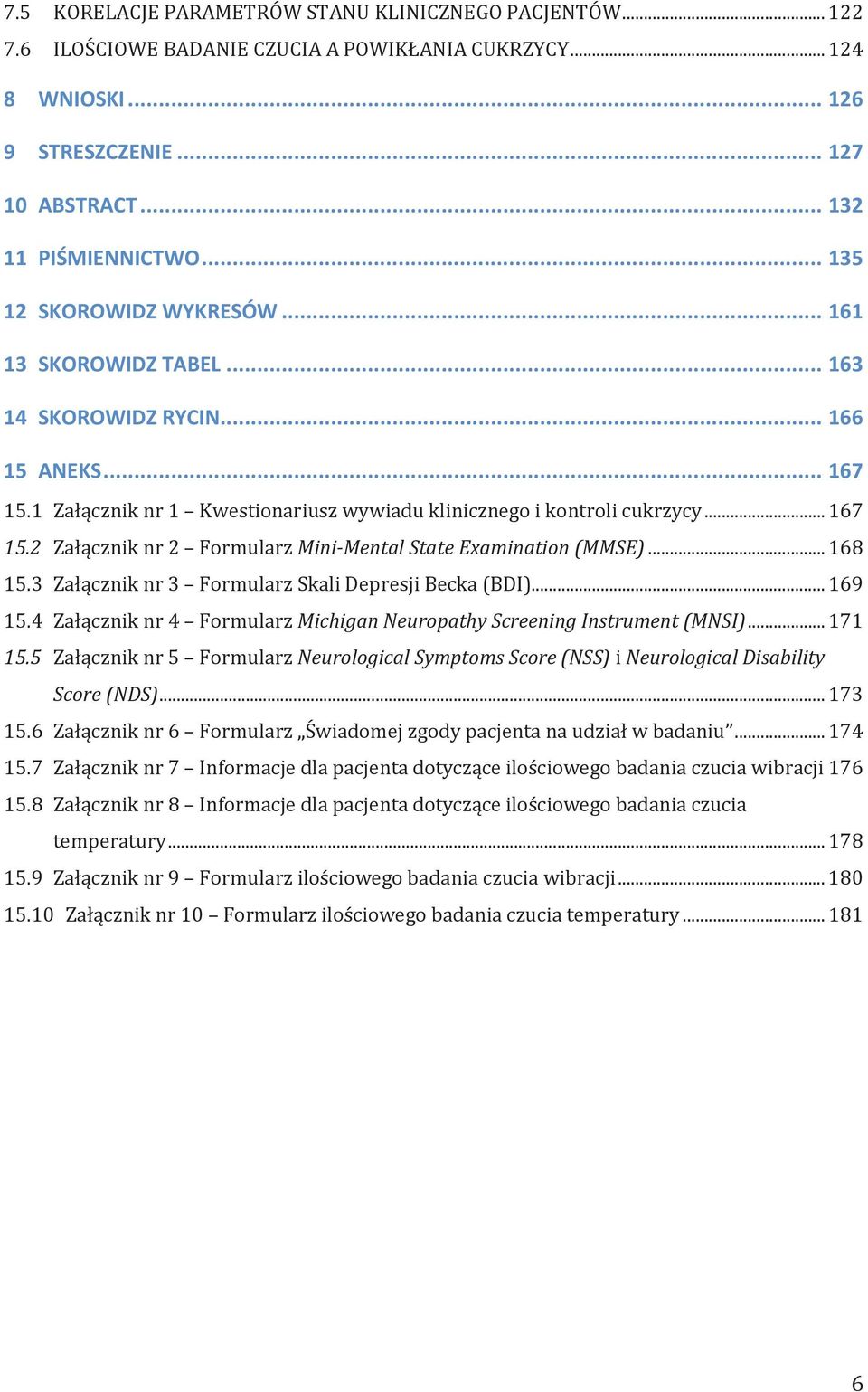 .. 168 15.3 Załącznik nr 3 Formularz Skali Depresji Becka (BDI)... 169 15.4 Załącznik nr 4 Formularz Michigan Neuropathy Screening Instrument (MNSI)... 171 15.