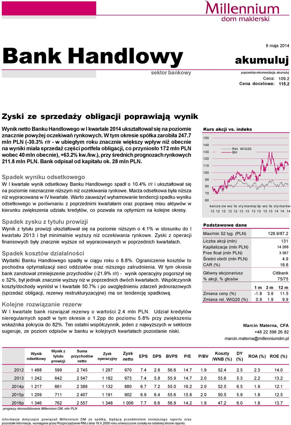 7 mln PLN (-30.3% r/r - w ubiegłym roku znacznie większy wpływ niż obecnie na wyniki miała sprzedaż części portfela obligacji, co przyniosło 172 mln PLN wobec 40 mln obecnie), +63.2% kw./kw.