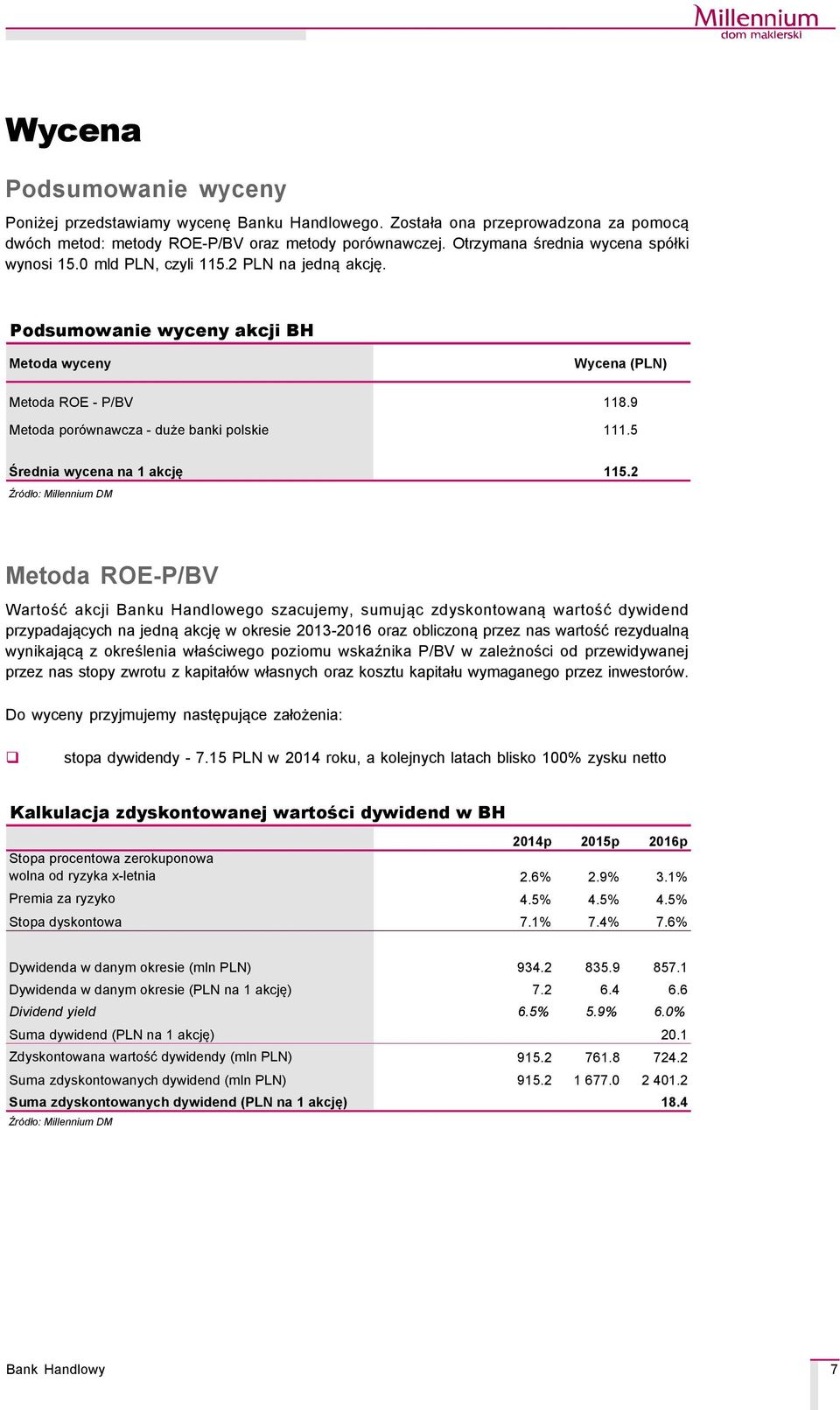 9 Metoda porçwnawcza - duże banki polskie 111.5 Średnia wycena na 1 akcję 115.