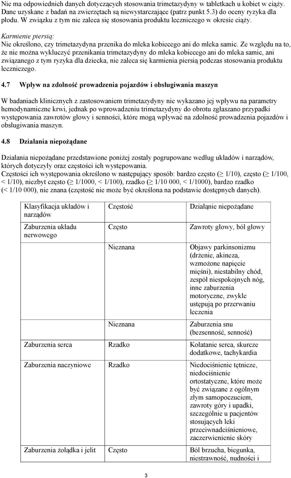 Ze względu na to, że nie można wykluczyć przenikania trimetazydyny do mleka kobiecego ani do mleka samic, ani związanego z tym ryzyka dla dziecka, nie zaleca się karmienia piersią podczas stosowania