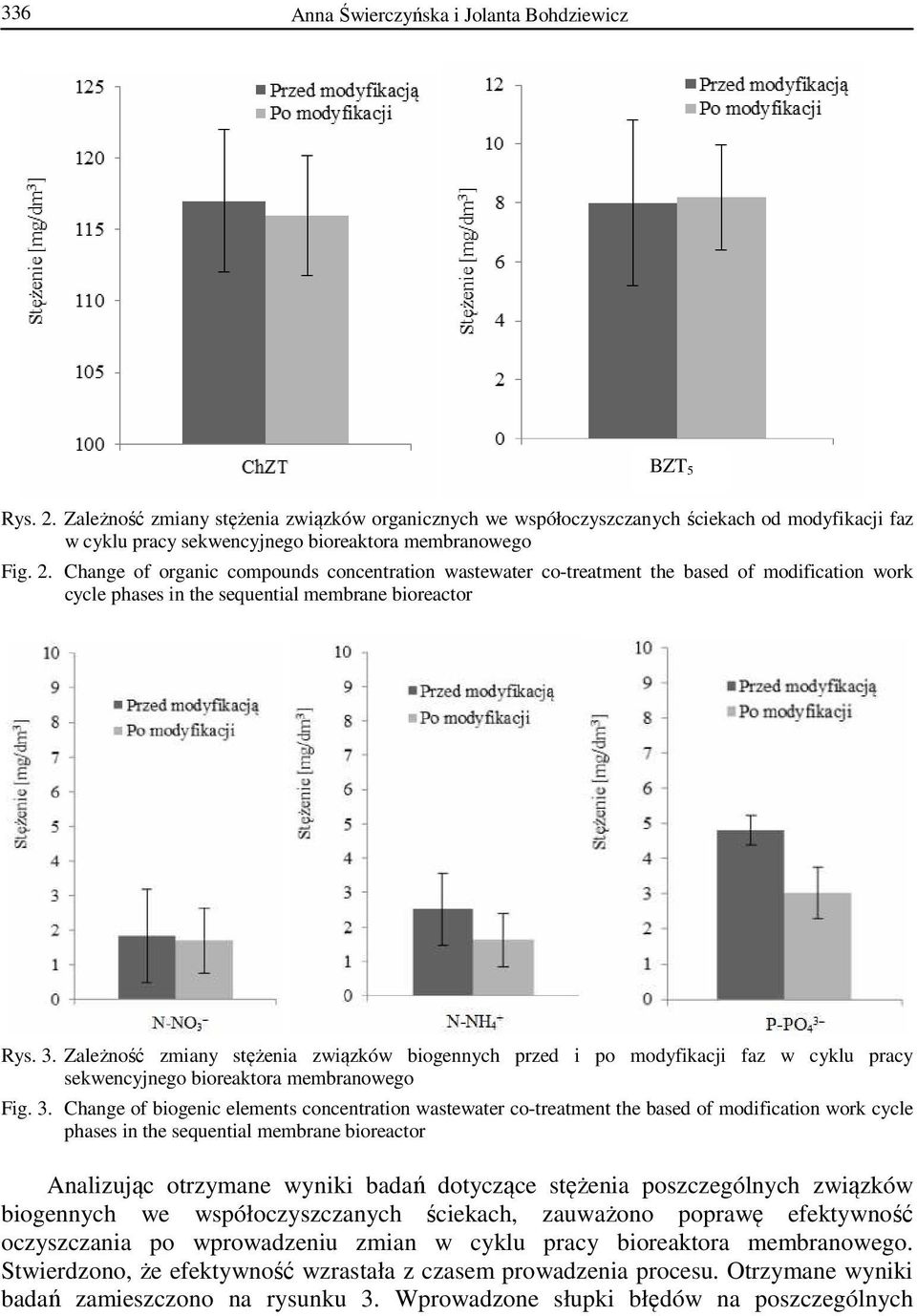 Change of organic compounds concentration wastewater co-treatment the based of modification work cycle phases in the sequential membrane bioreactor Rys. 3.