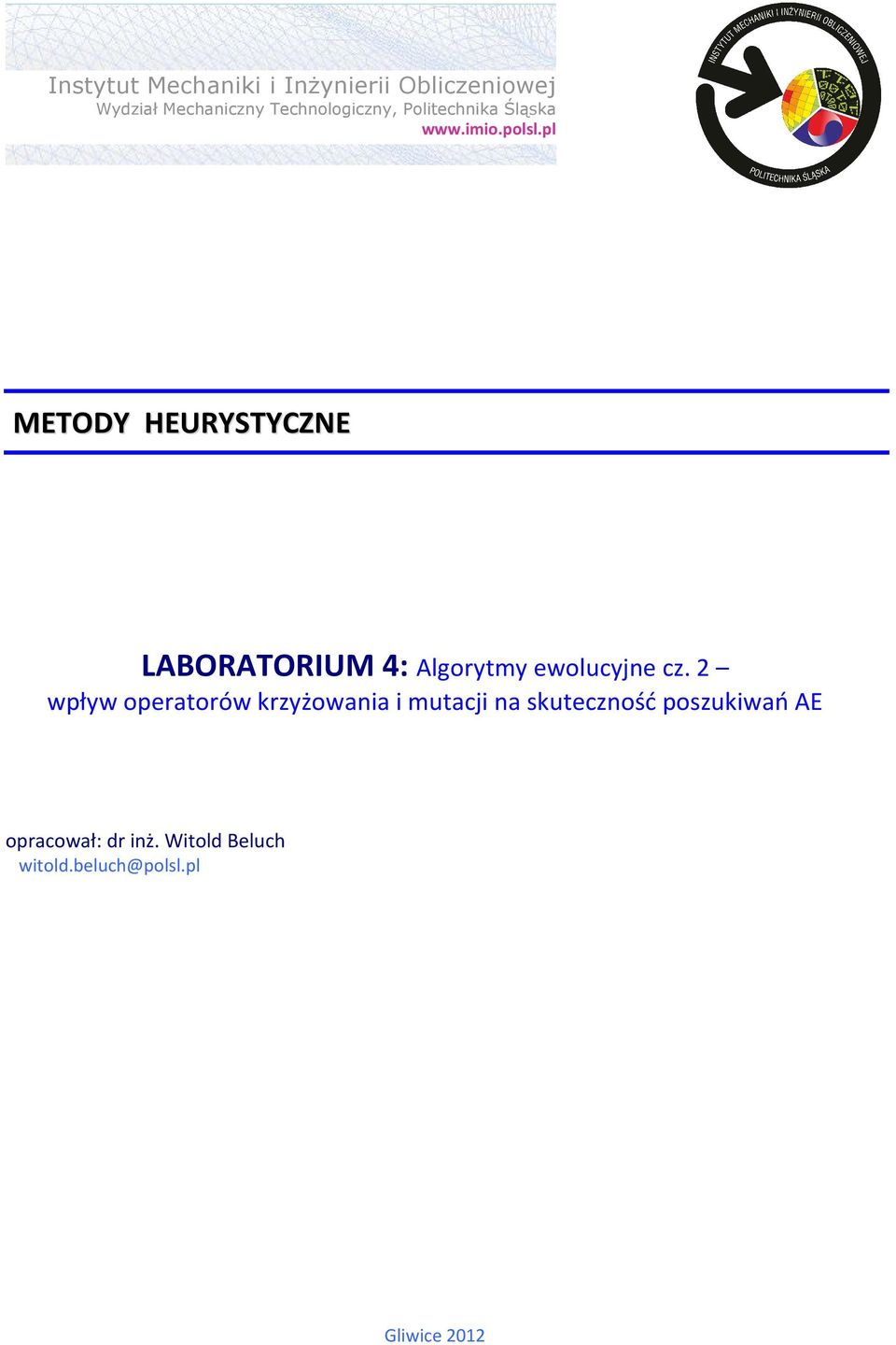 pl METODY HEURYSTYCZNE LABORATORIUM 4: Algorytmy ewolucyjne cz.