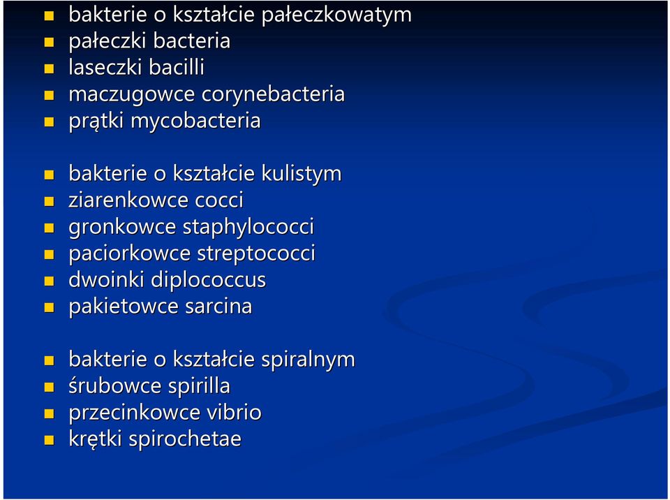 gronkowce staphylococci paciorkowce streptococci dwoinki diplococcus pakietowce