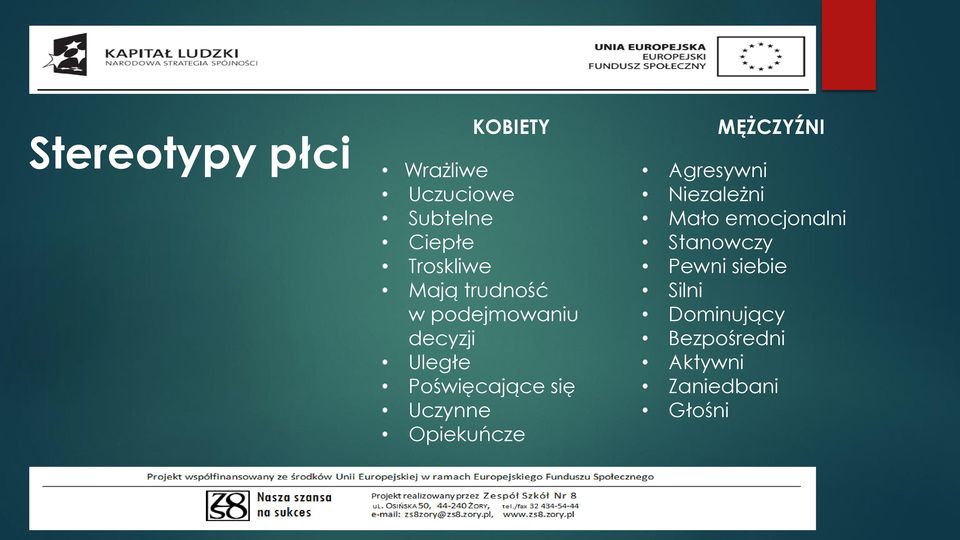 Opiekuńcze MĘŻCZYŹNI Agresywni Niezależni Mało emocjonalni Stanowczy