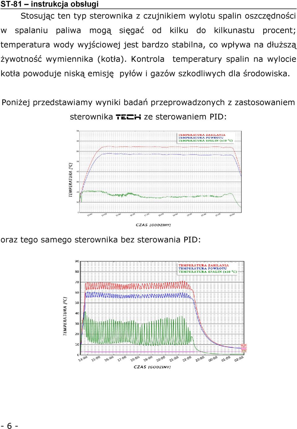 Kontrola temperatury spalin na wylocie kotła powoduje niską emisję pyłów i gazów szkodliwych dla środowiska.