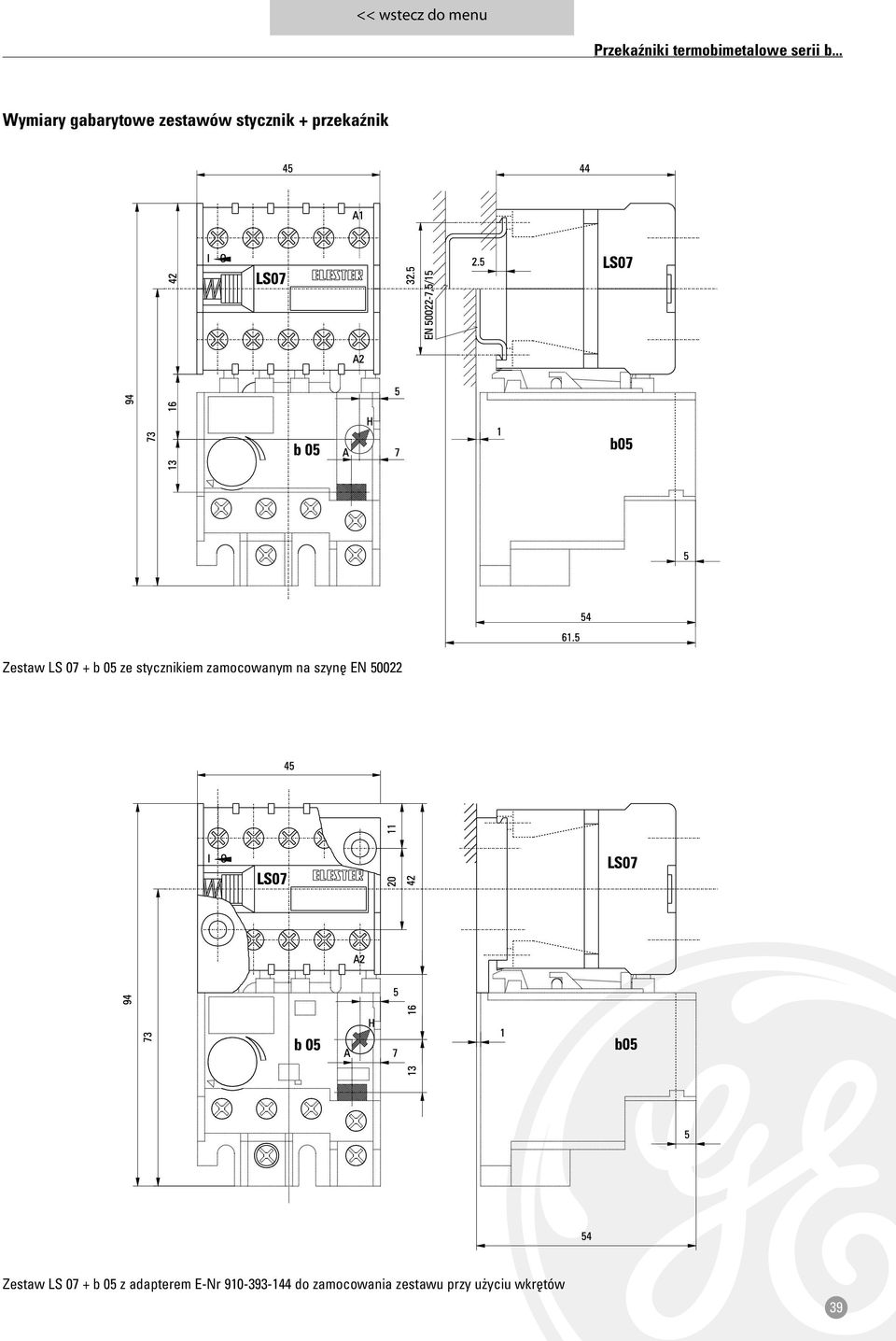 szyn EN 50022 Zestaw LS 07 + b 05 z adapterem E-Nr