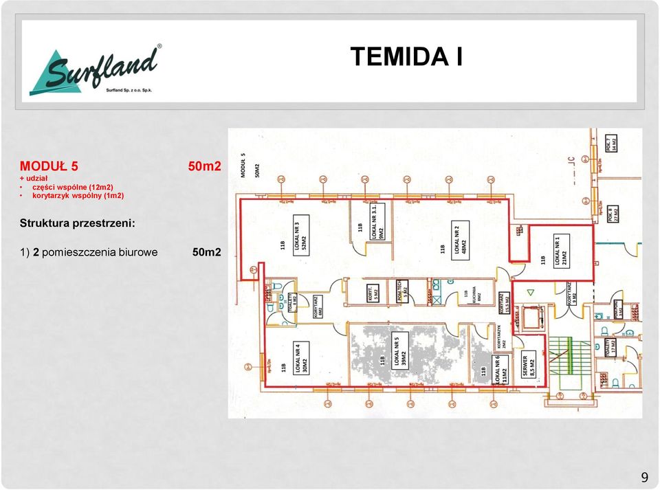 (1m2) 50m2 Struktura przestrzeni: