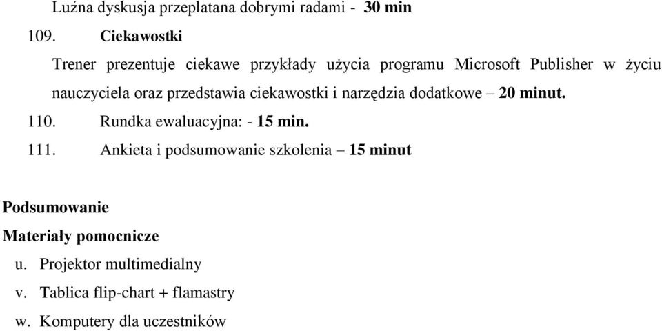 nauczyciela oraz przedstawia ciekawostki i narzędzia dodatkowe 20 ut. 110. Rundka ewaluacyjna: - 15.