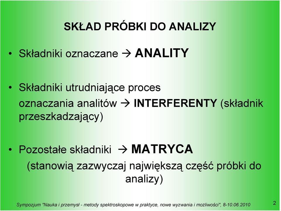 INTERFERENTY (składnik przeszkadzający) Pozostałe