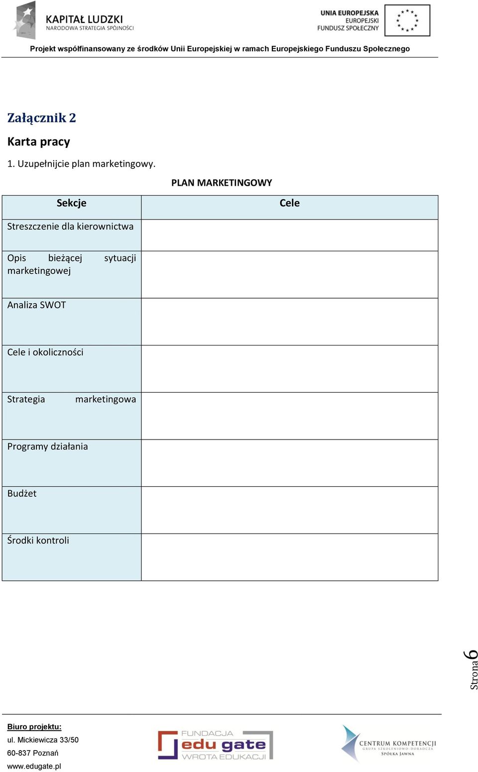 bieżącej sytuacji marketingowej Analiza SWOT Cele i okoliczności