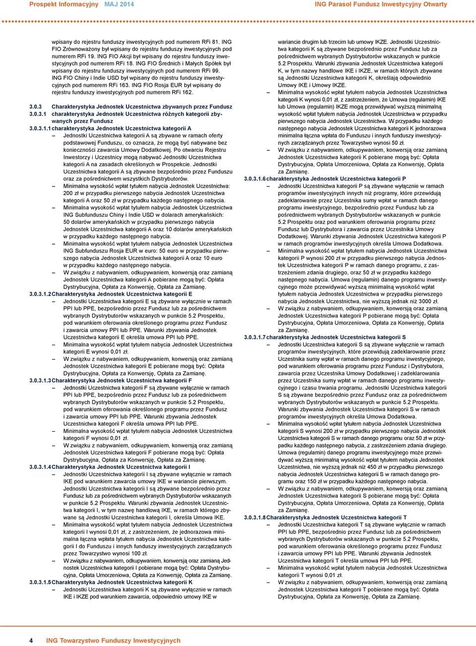 ING FIO Średnich i Małych Spółek był wpisany do rejestru funduszy inwestycyjnych pod numerem RFi 99. ING FIO Chiny i Indie USD był wpisany do rejestru funduszy inwestycyjnych pod numerem RFi 163.