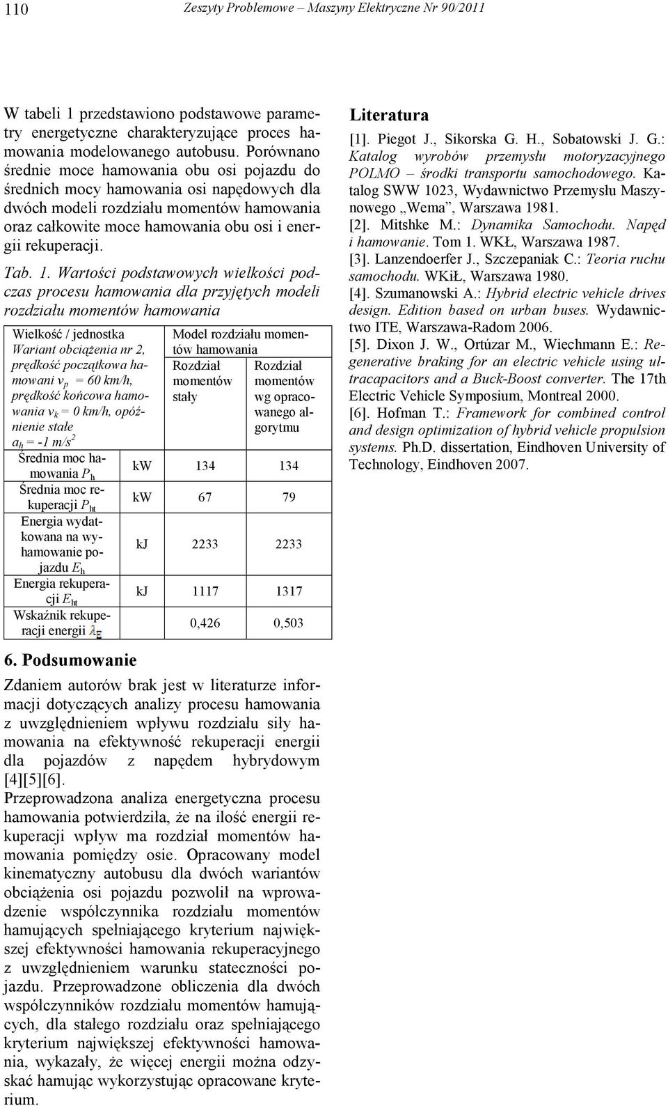 1. Wartości podstawowych wielkości podcas procesu hamowania dla pryjętych modeli rodiału momentów hamowania Wielkość / jednostka Wariant obciąŝenia nr 2, prędkość pocątkowa hamowani v p = 6 km/h,