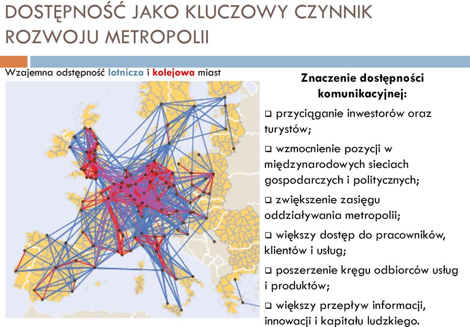 sieciach gospodarczych i politycznych; zwiększenie zasięgu oddziaływania metropolii; większy dostęp do