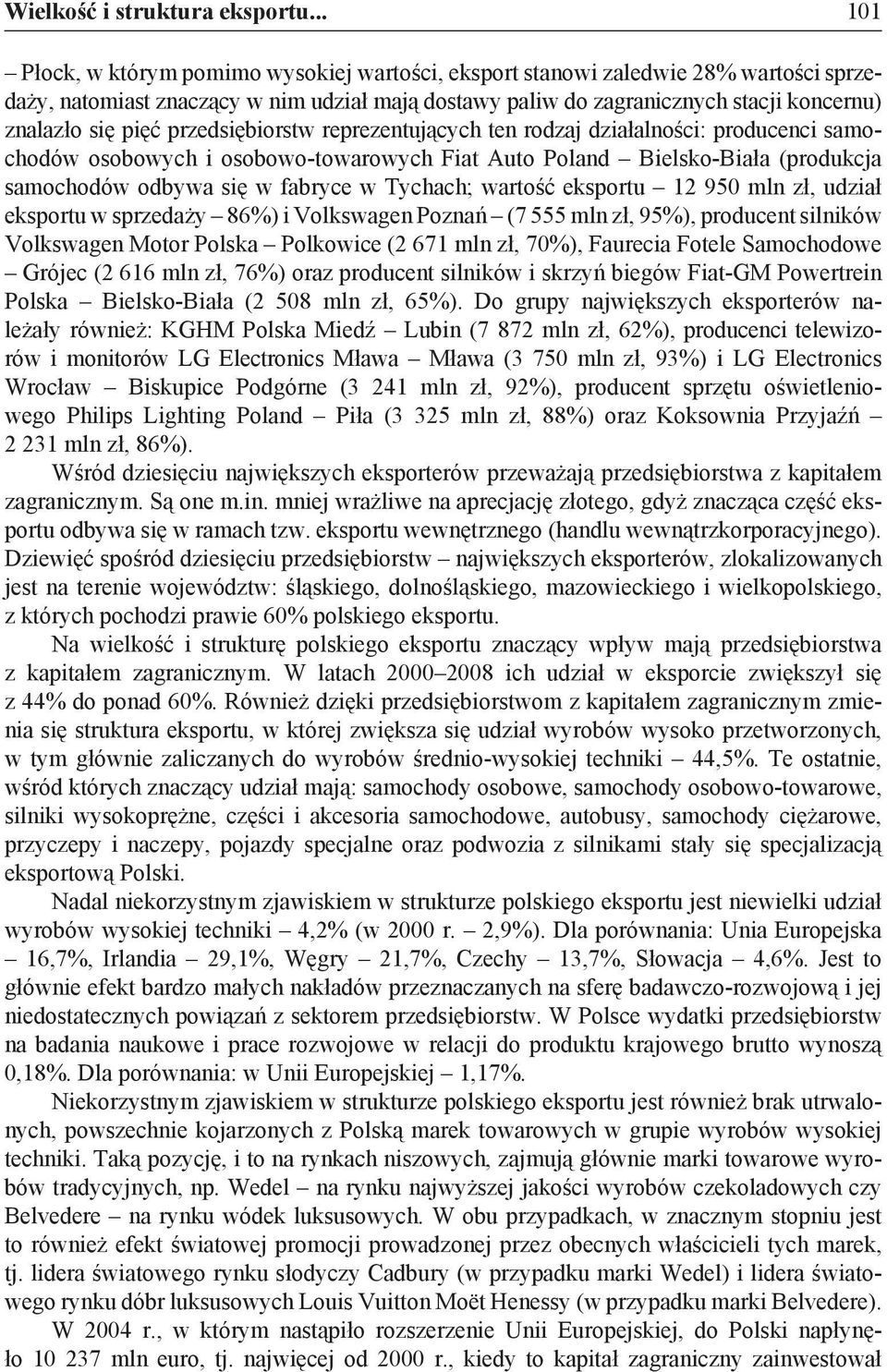 pięć przedsiębiorstw reprezentujących ten rodzaj działalności: producenci samochodów osobowych i osobowo-towarowych Fiat Auto Poland Bielsko-Biała (produkcja samochodów odbywa się w fabryce w