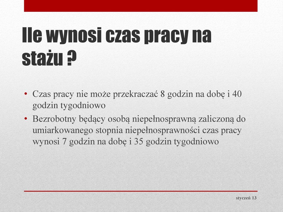 tygodniowo Bezrobotny będący osobą niepełnosprawną zaliczoną do