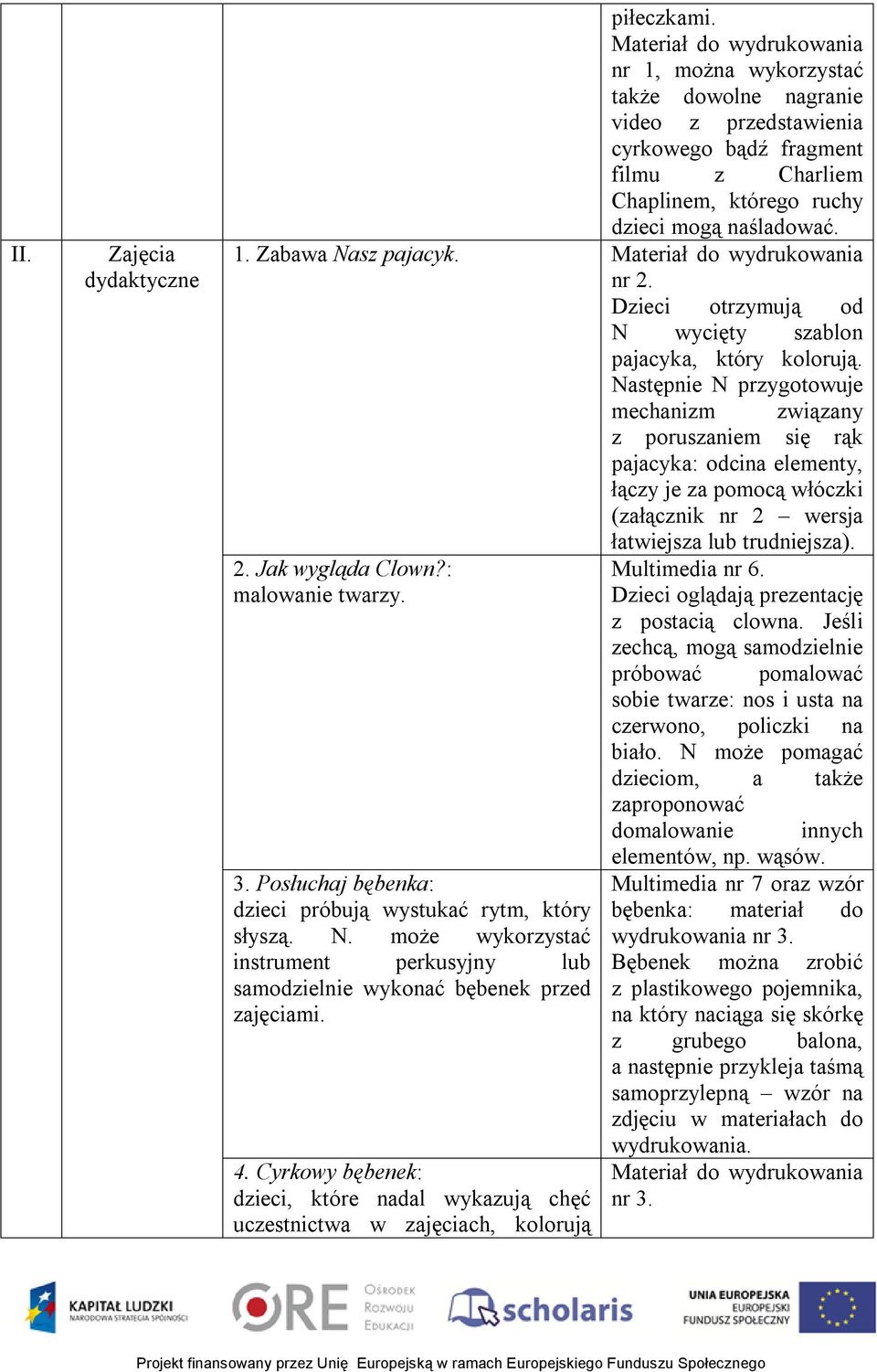 Następnie N przygotowuje mechanizm związany z poruszaniem się rąk pajacyka: odcina elementy, łączy je za pomocą włóczki (załącznik nr 2 wersja łatwiejsza lub trudniejsza). 2. Jak wygląda Clown?