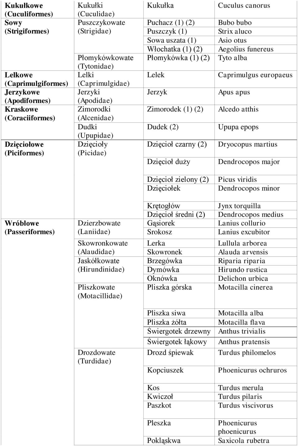 Płomykówka (1) Lelek Jerzyk Zimorodek (1) Dudek Dzięcioł czarny Dzięcioł duży Cuculus canorus Bubo bubo Strix aluco Asio otus Aegolius funereus Tyto alba Caprimulgus europaeus Apus apus Alcedo atthis
