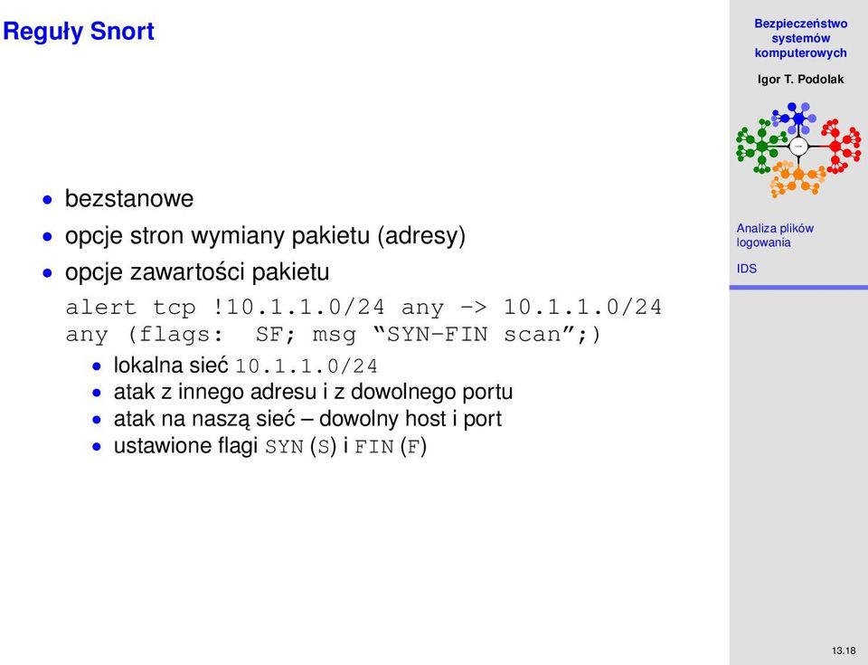 .1.1.0/24 any -> 10.1.1.0/24 any (flags: SF; msg SYN-FIN scan ;) lokalna sieć 10.