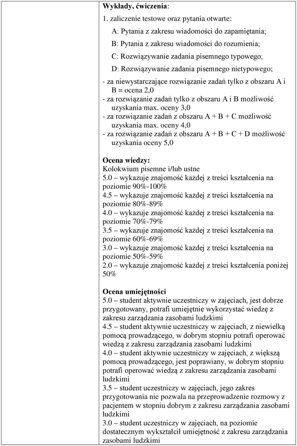 zadania pisemnego nietypowego; - za niewystarczające rozwiązanie zadań tylko z obszaru A i B = ocena 2,0 - za rozwiązanie zadań tylko z obszaru A i B możliwość uzyskania max.