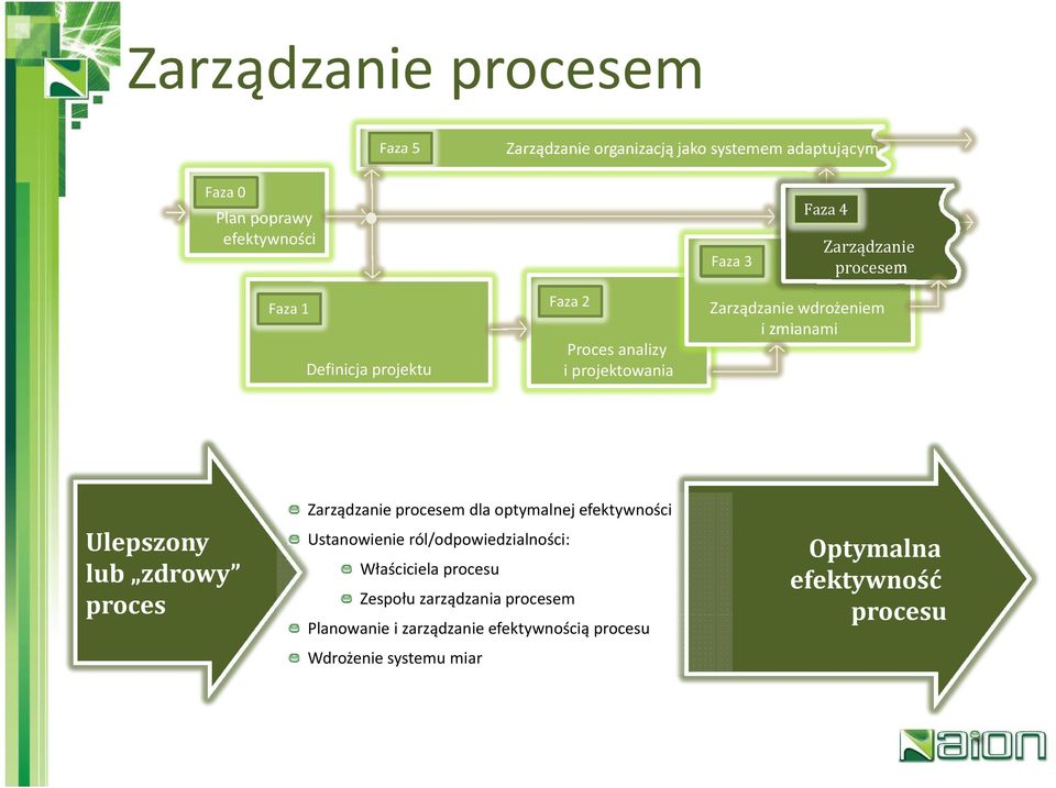 Ulepszony lub zdrowy proces Zarządzanie procesem dla optymalnej efektywności Ustanowienie ról/odpowiedzialności: Właściciela