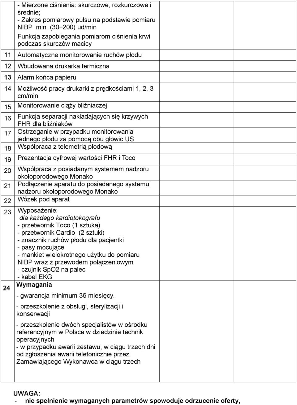 pracy drukarki z prędkościami 1, 2, 3 cm/min 15 Monitorowanie ciąży bliźniaczej 16 Funkcja separacji nakładających się krzywych FHR dla bliźniaków 17 Ostrzeganie w przypadku monitorowania jednego