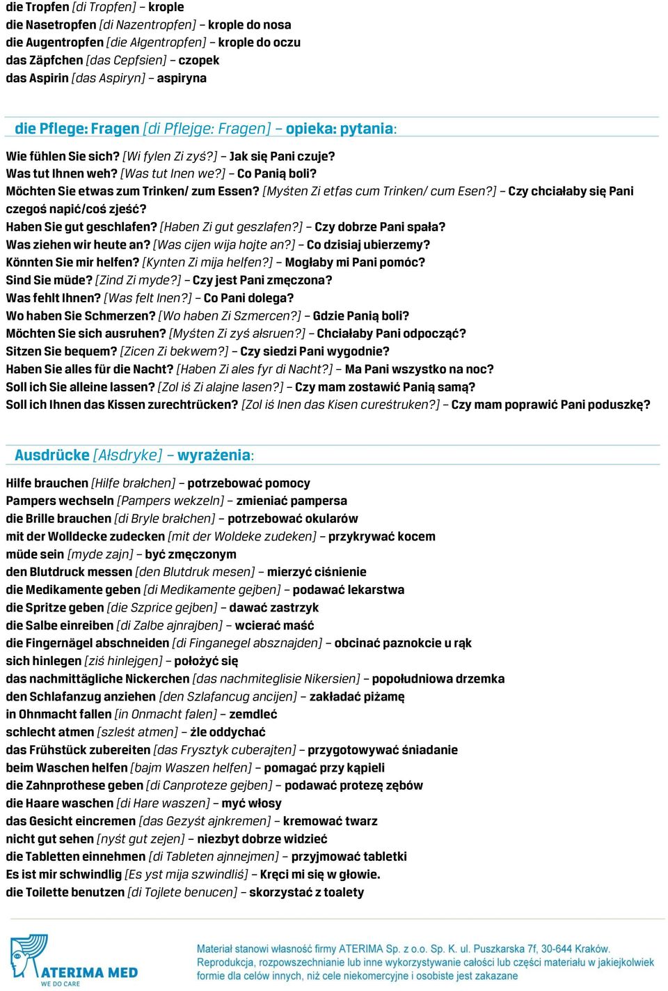 Möchten Sie etwas zum Trinken/ zum Essen? [Myśten Zi etfas cum Trinken/ cum Esen?] Czy chciałaby się Pani czegoś napić/coś zjeść? Haben Sie gut geschlafen? [Haben Zi gut geszlafen?