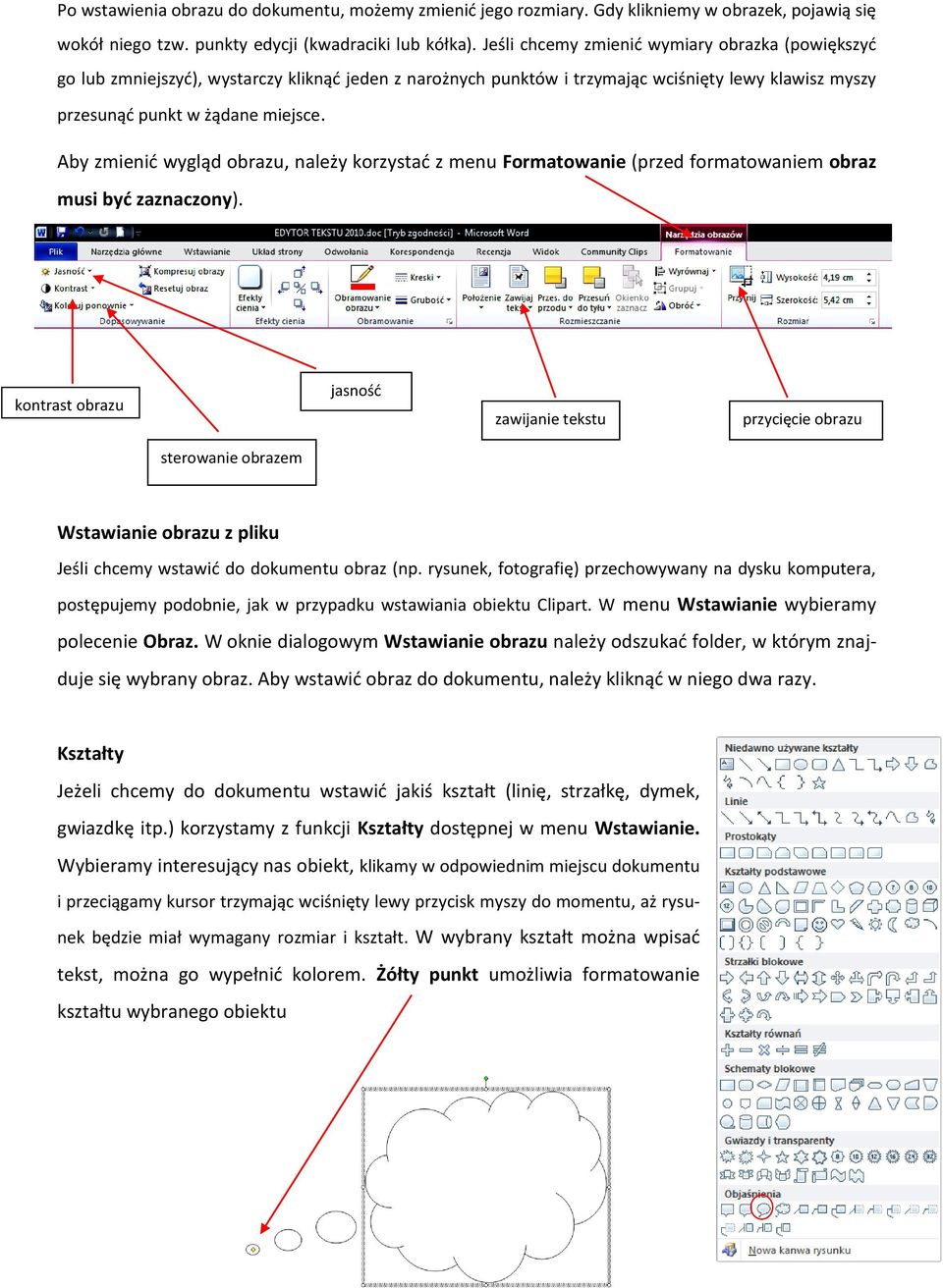 Aby zmienid wygląd obrazu, należy korzystad z menu Formatowanie (przed formatowaniem obraz musi byd zaznaczony).