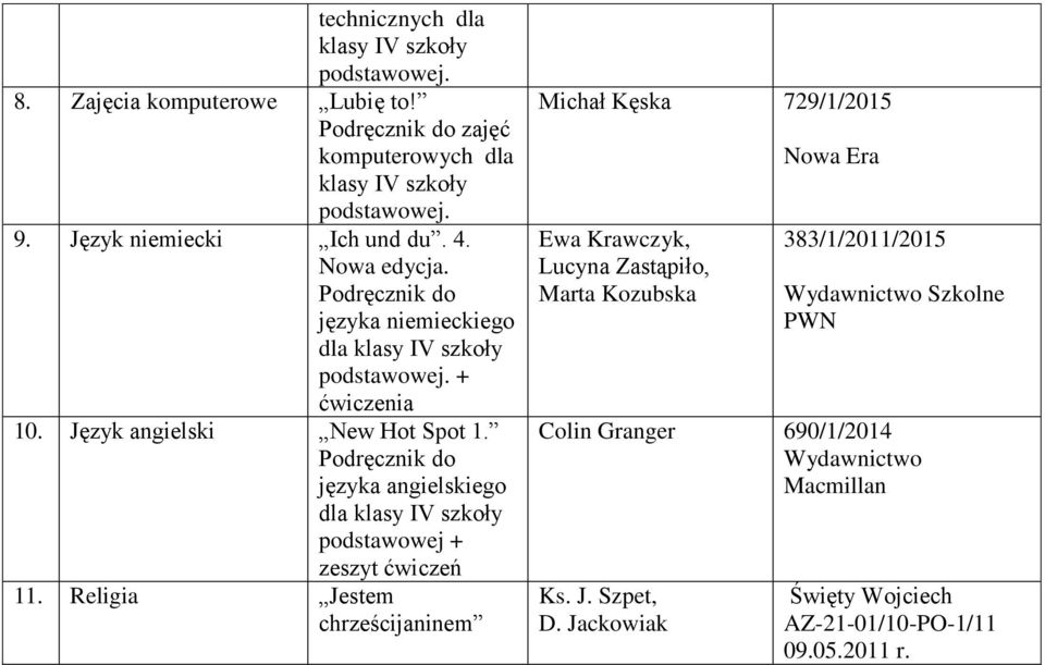 języka angielskiego dla klasy IV szkoły podstawowej + zeszyt ćwiczeń 11.