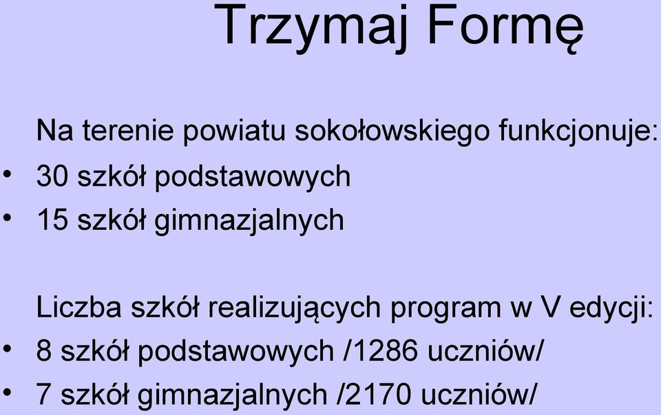 gimnazjalnych Liczba szkół realizujących program w V