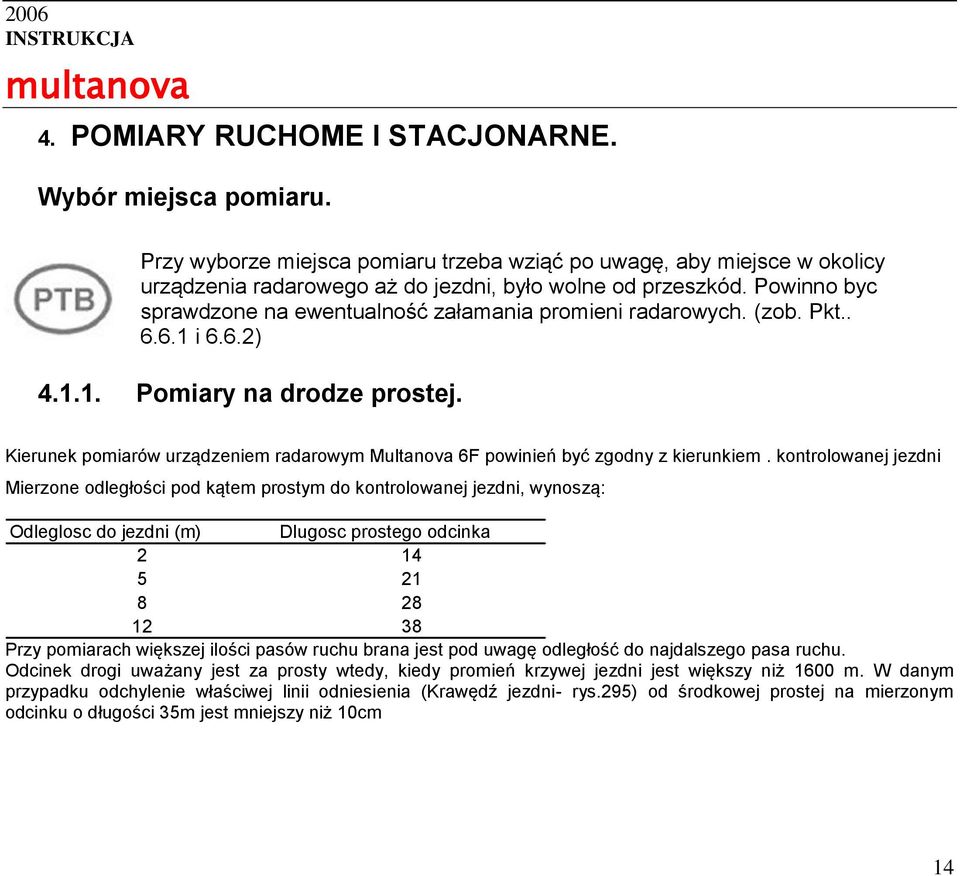 Kierunek pomiarów urządzeniem radarowym Multanova 6F powinień być zgodny z kierunkiem.
