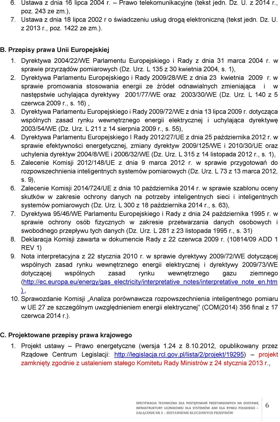 L 135 z 30 kwietnia 2004, s. 1), 2. Dyrektywa Parlamentu Europejskiego i Rady 2009/28/WE z dnia 23 kwietnia 2009 r.