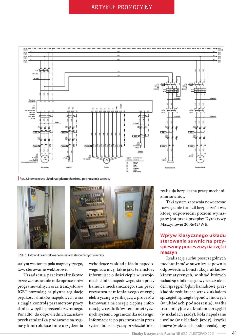 Falowniki zainstalowane w szafach sterowniczych suwnicy stałym wektorem pola magnetycznego, tzw. sterowanie wektorowe.