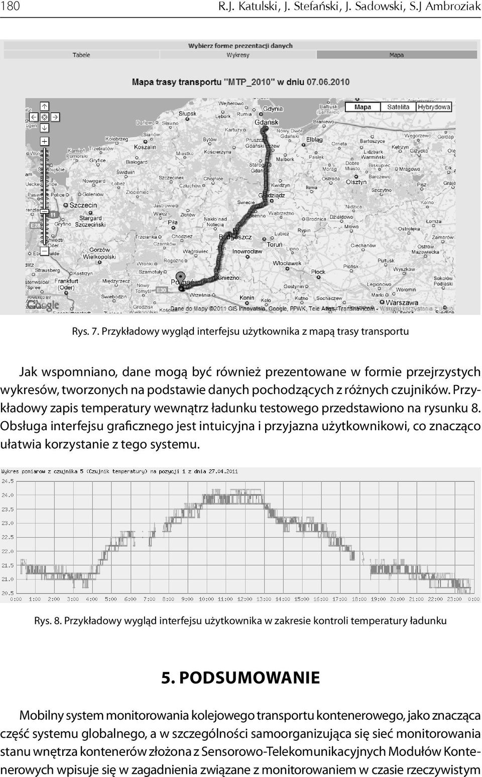 różnych czujników. Przykładowy zapis temperatury wewnątrz ładunku testowego przedstawiono na rysunku 8.