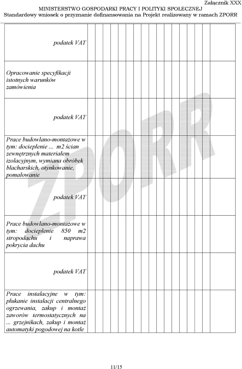 budowlano-montażowe w tym: docieplenie 850 m2 stropodachu i naprawa pokrycia dachu podatek VAT Prace instalacyjne w tym: płukanie