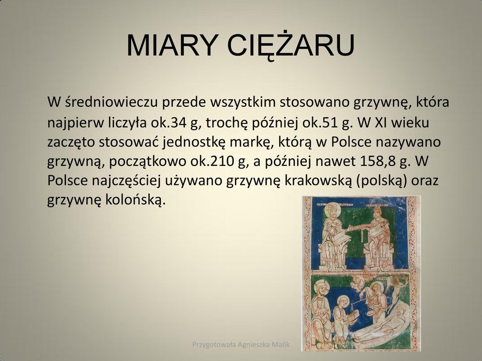 W XI wieku zaczęto stosować jednostkę markę, którą w Polsce nazywano grzywną,
