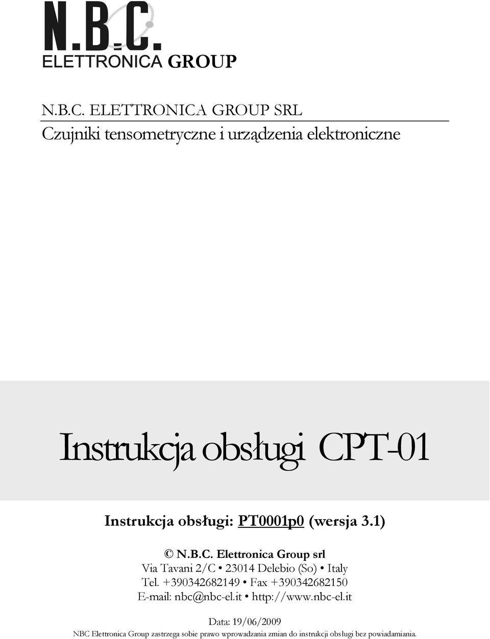 Instrukcja obsługi: PT0001p0 (wersja 3.1) N.B.C.