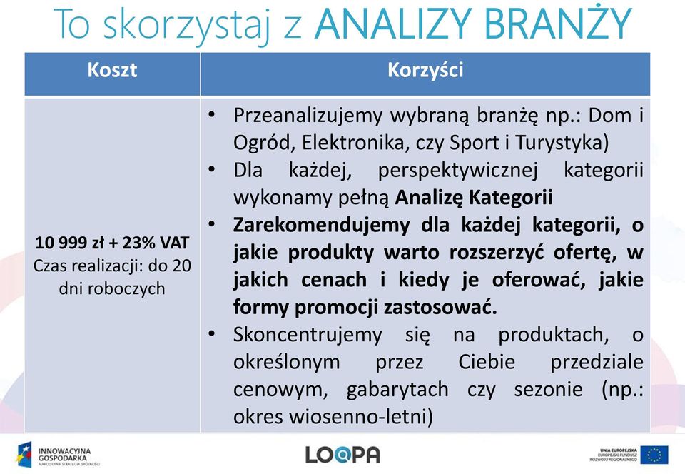 Zarekomendujemy dla każdej kategorii, o jakie produkty warto rozszerzyć ofertę, w jakich cenach i kiedy je oferować, jakie formy