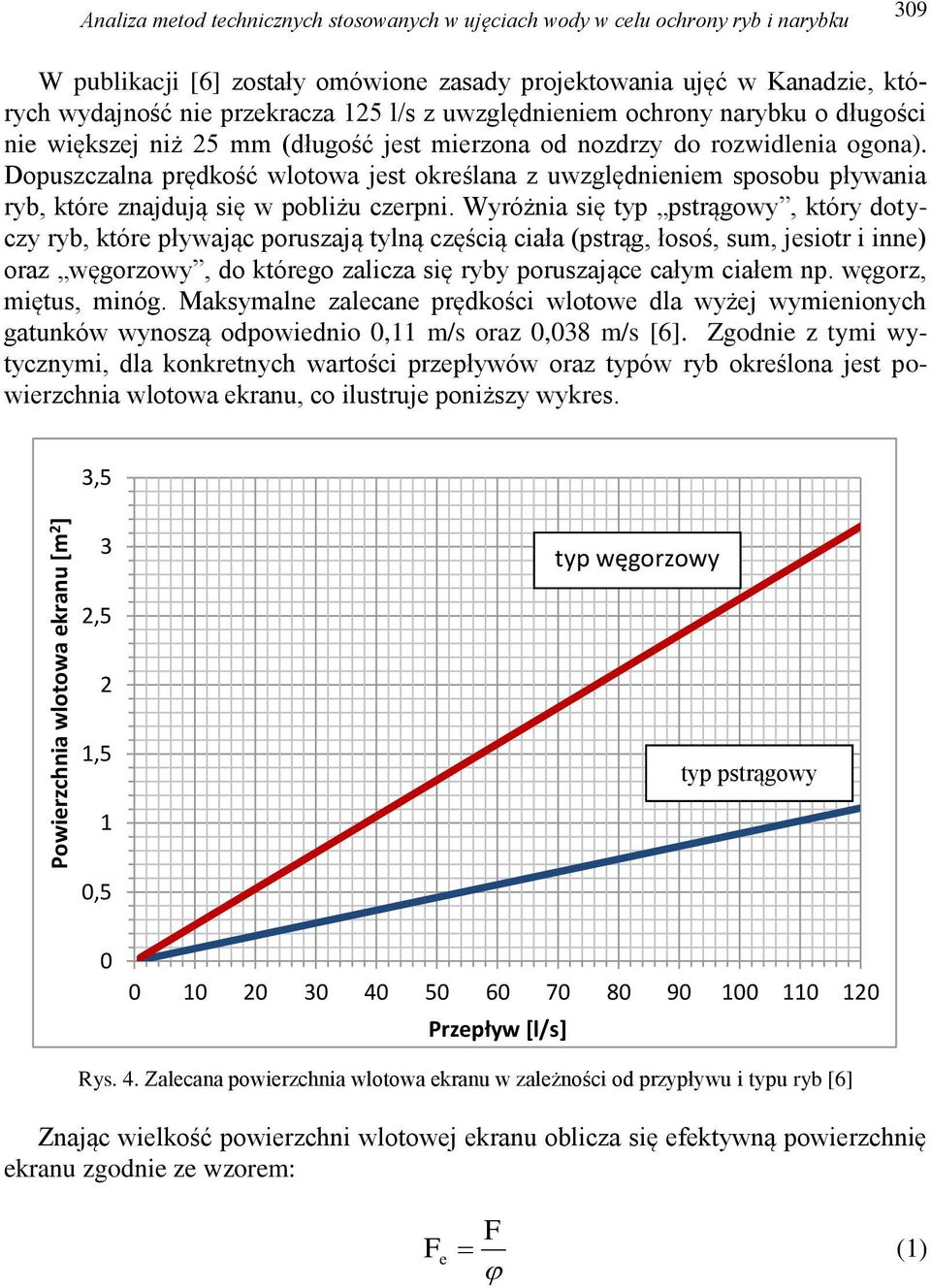 Dopuszczalna prędkość wlotowa jest określana z uwzględnieniem sposobu pływania ryb, które znajdują się w pobliżu czerpni.