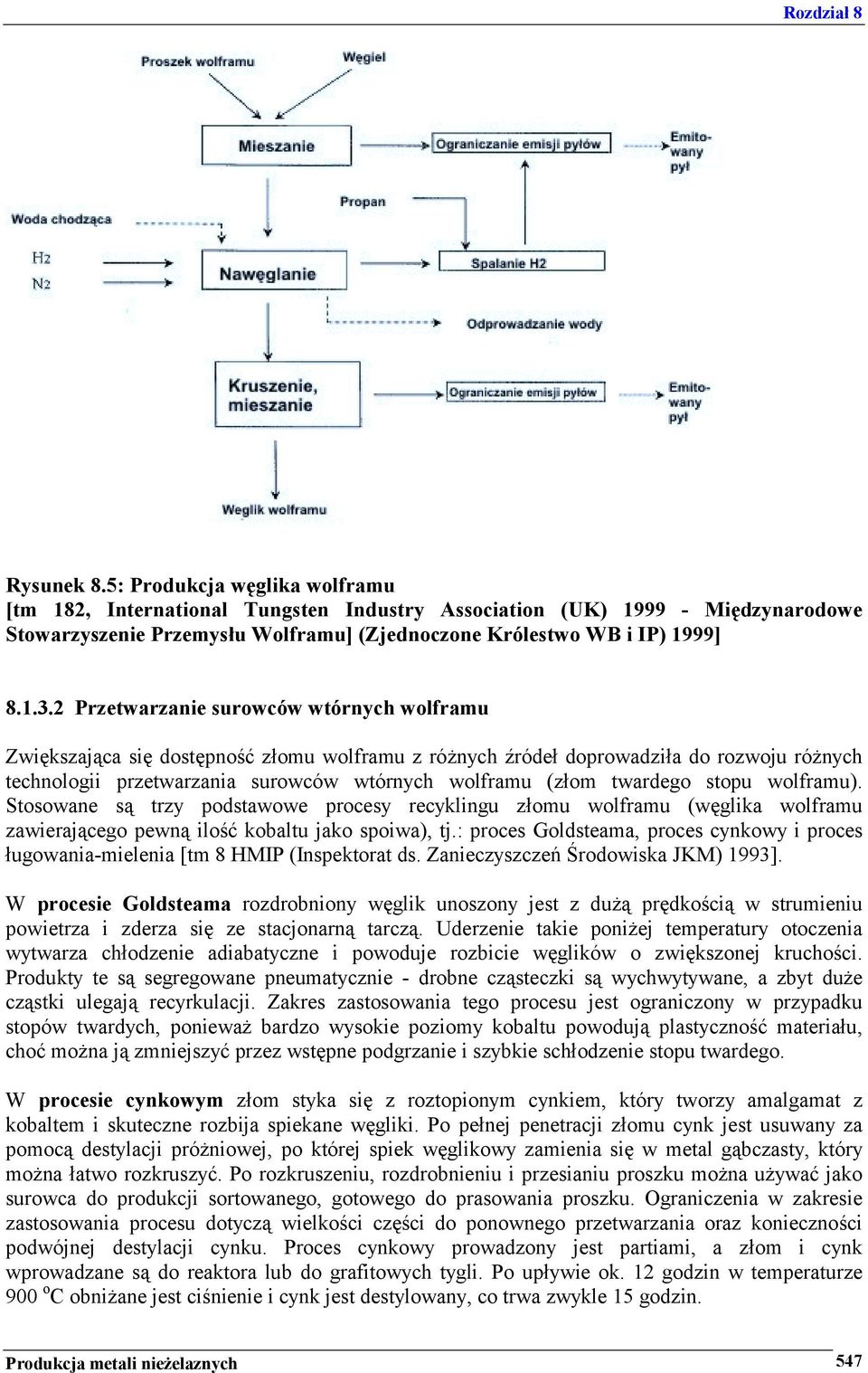 twardego stopu wolframu). Stosowane są trzy podstawowe procesy recyklingu złomu wolframu (węglika wolframu zawierającego pewną ilość kobaltu jako spoiwa), tj.