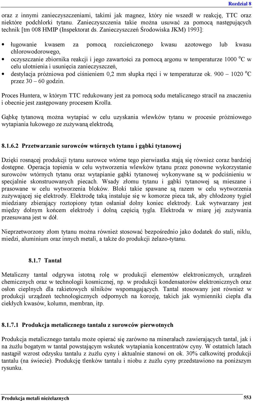 Zanieczyszczeń Środowiska JKM) 1993]: ługowanie kwasem za pomocą rozcieńczonego kwasu azotowego lub kwasu chlorowodorowego, oczyszczanie zbiornika reakcji i jego zawartości za pomocą argonu w