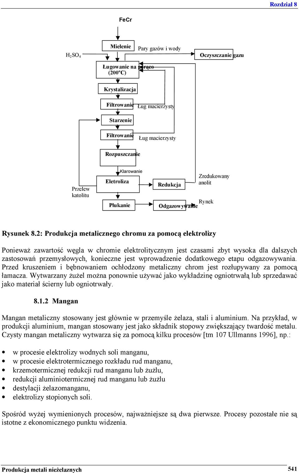 2: Produkcja metalicznego chromu za pomocą elektrolizy Ponieważ zawartość węgla w chromie elektrolitycznym jest czasami zbyt wysoka dla dalszych zastosowań przemysłowych, konieczne jest wprowadzenie