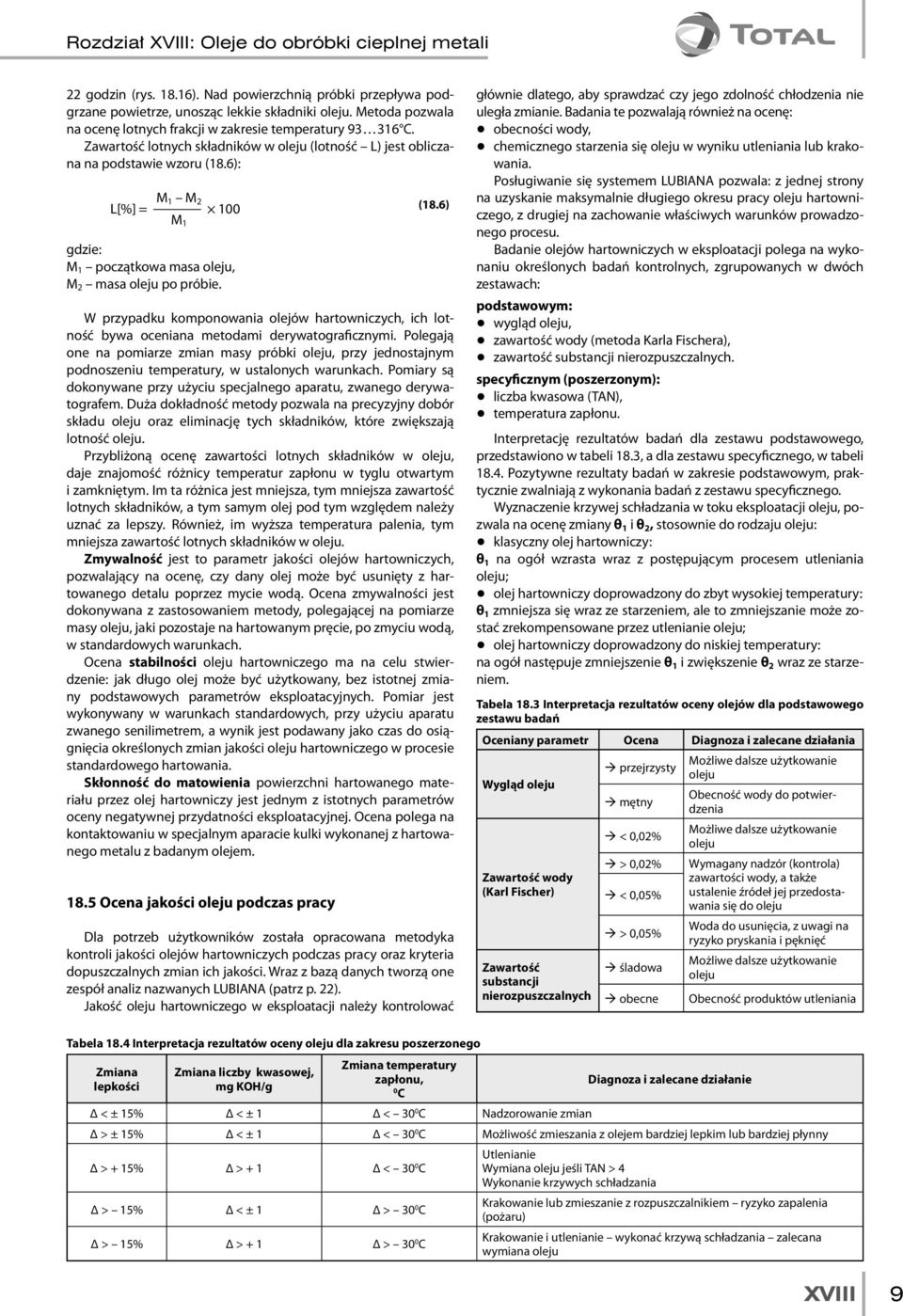 6) M 1 gdzie: M 1 początkowa masa oleju, M 2 masa oleju po próbie. W przypadku komponowania olejów hartowniczych, ich lotność bywa oceniana metodami derywatograficznymi.