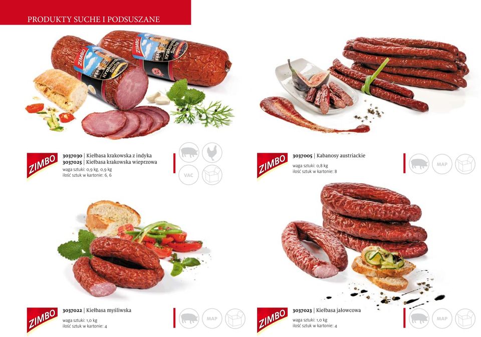 austriackie waga sztuki: 0,8 kg ilość sztuk w kartonie: 8 3037022 Kiełbasa myśliwska 3037023