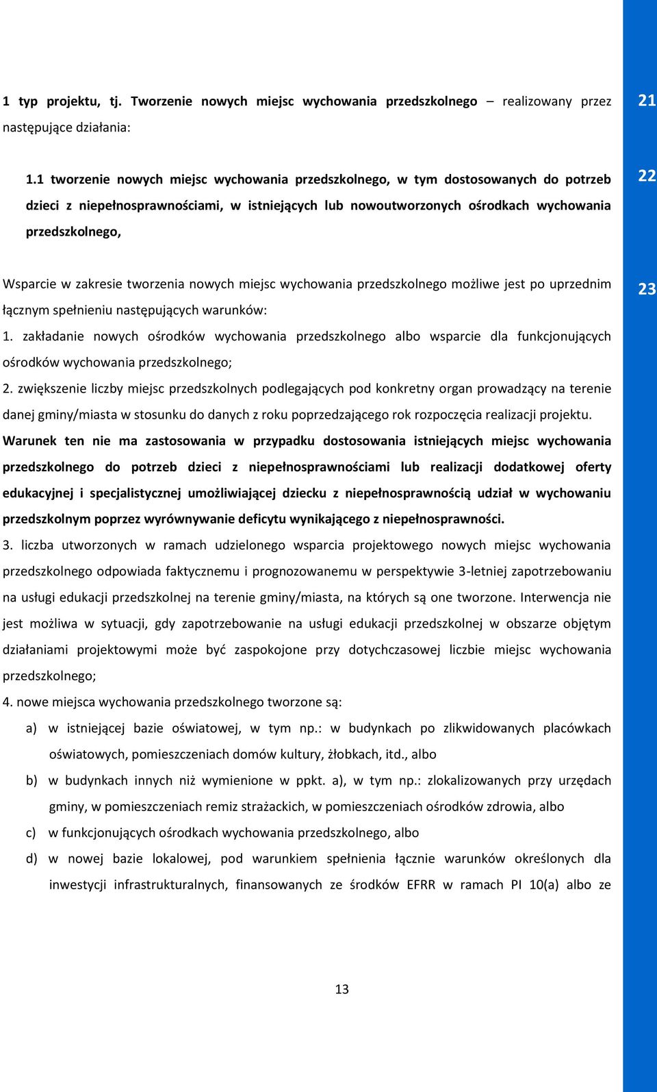 w zakresie tworzenia nowych miejsc wychowania przedszkolnego możliwe jest po uprzednim łącznym spełnieniu następujących warunków: 1.