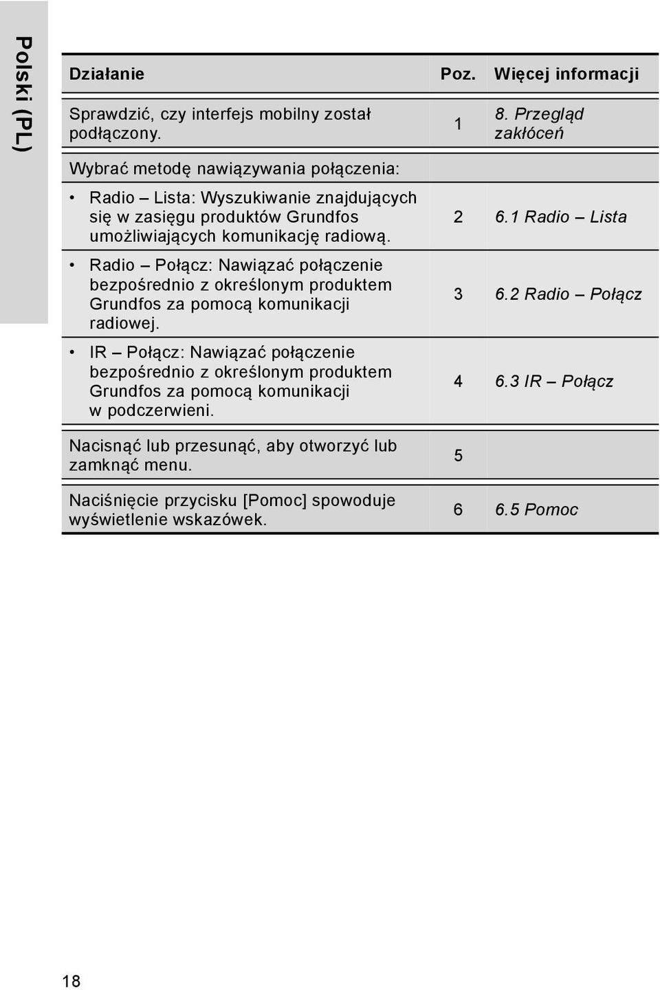 Radio Połącz: Nawiązać połączenie bezpośrednio z określonym produktem Grundfos za pomocą komunikacji radiowej.